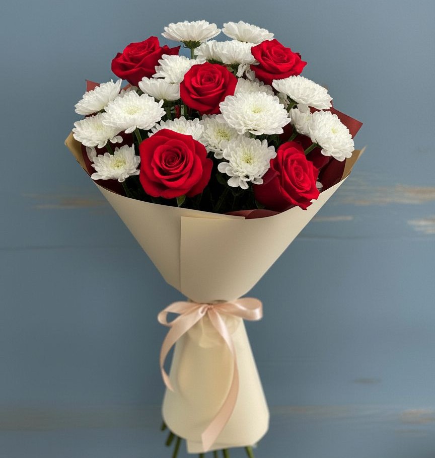 Букет цветов из: Розы и Хризантемы в Холмской