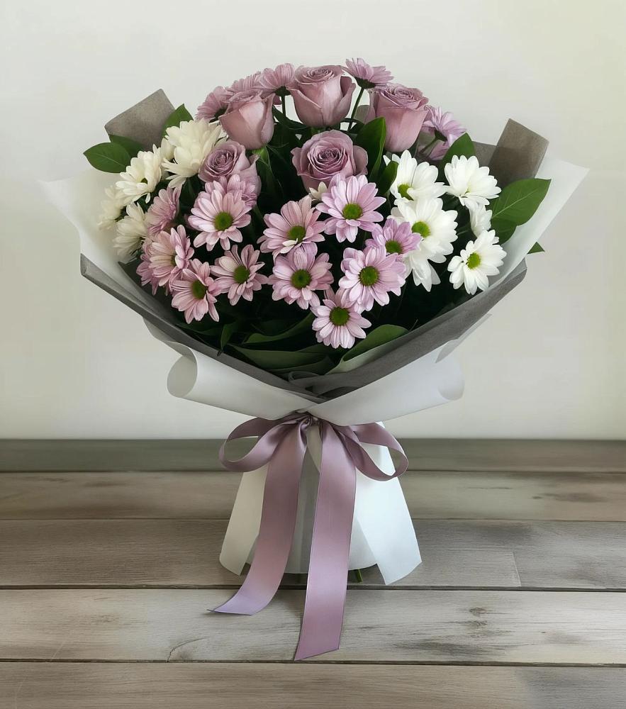 Букет цветов из: Хризантемы и Розы в Холмской