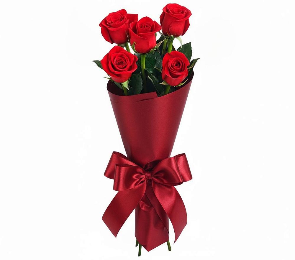 Букет 5 Красных роз Эдлесс Лав в Холмской