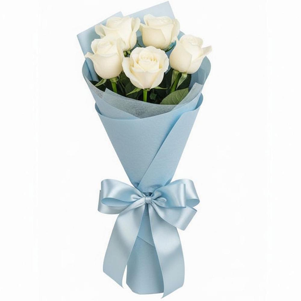 Букет 5 Белых роз Проуд в Холмской