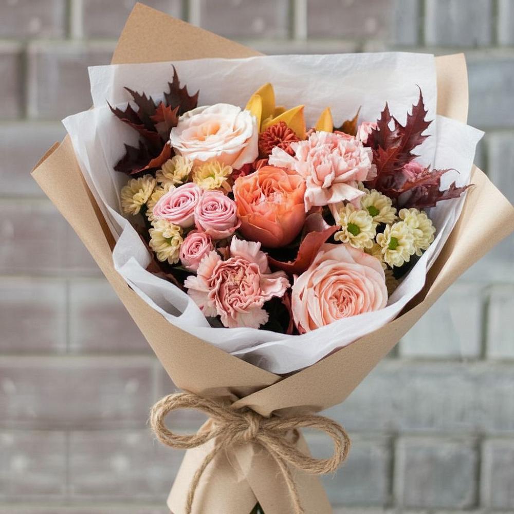 Букет цветов из: Гвоздики, Хризантемы и Розы в Холмской