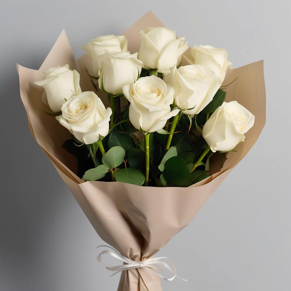 Букет 9 Белых роз Эдлесс Лав в Холмской