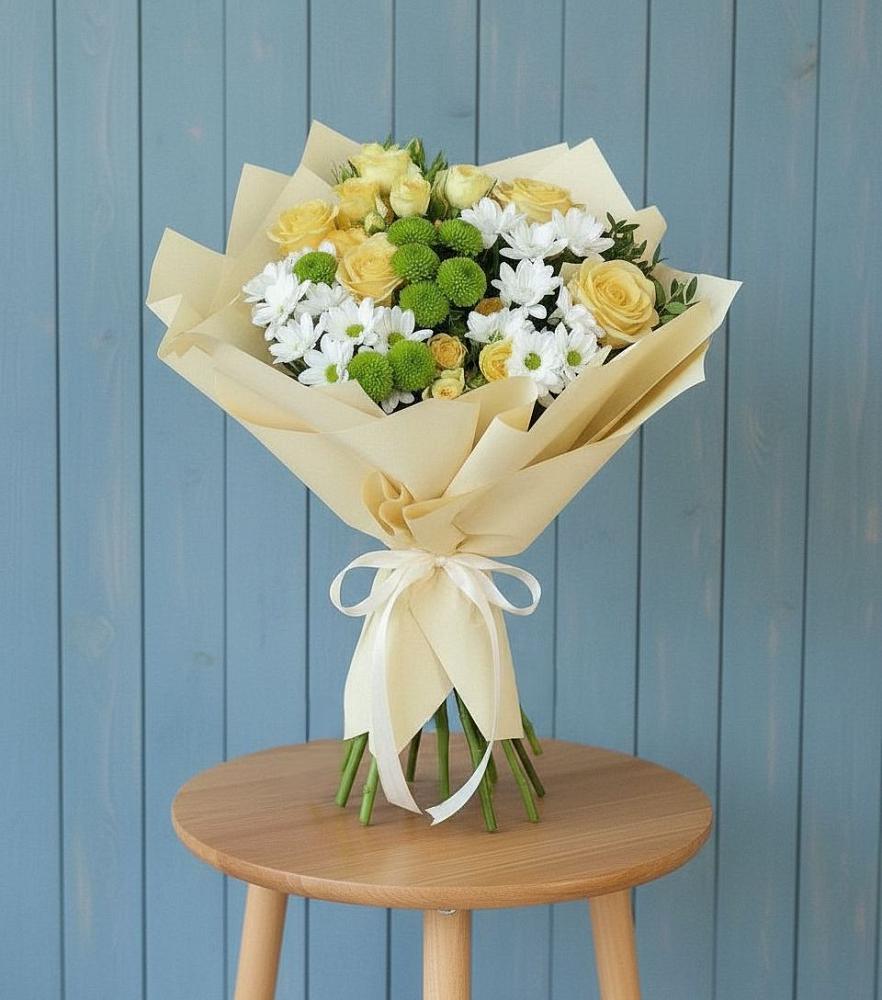 Букет цветов из: Хризантемы и Розы в Холмской