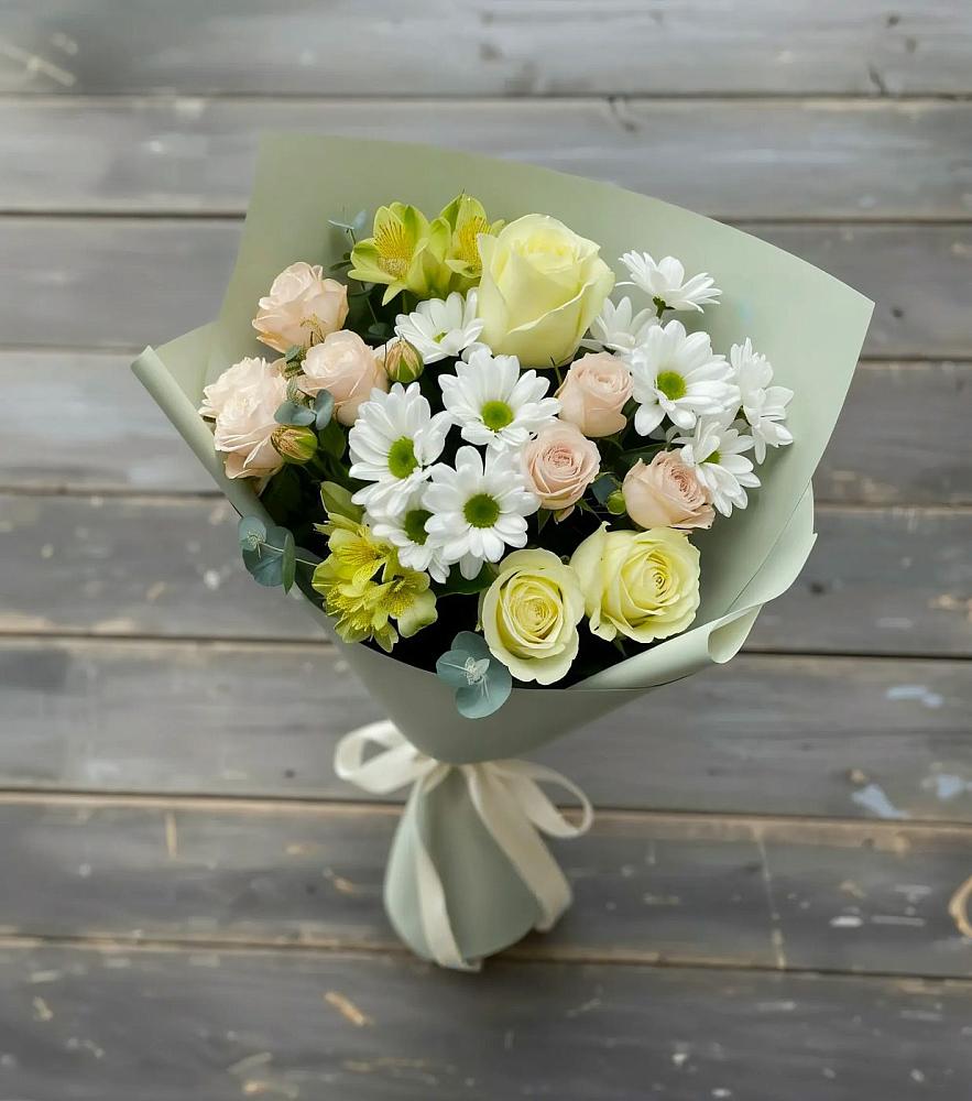 Букет цветов из: Альстромерии, Розы и Хризантемы в Холмской