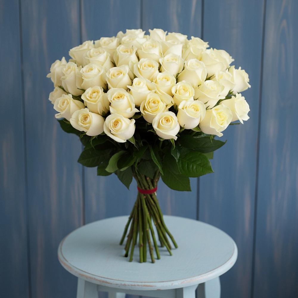 Букет 51 Белая роза Эдлесс Лав в Холмской