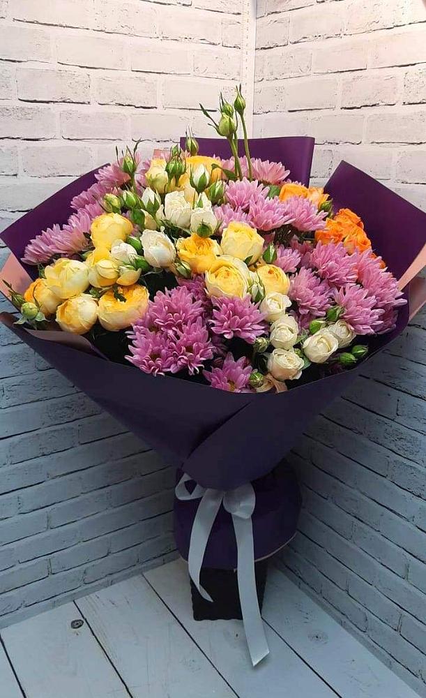 Букет цветов из: Хризантемы и Розы в Холмской