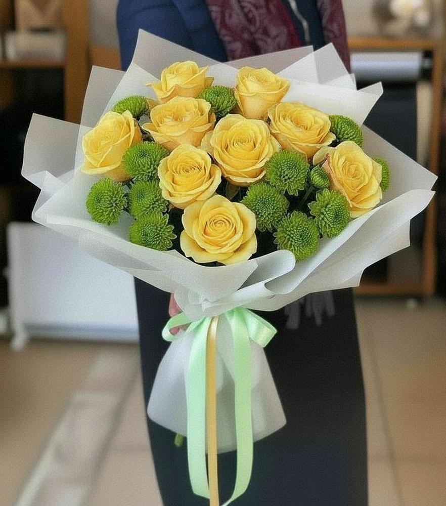 Букет цветов из: Хризантемы и Розы в Холмской