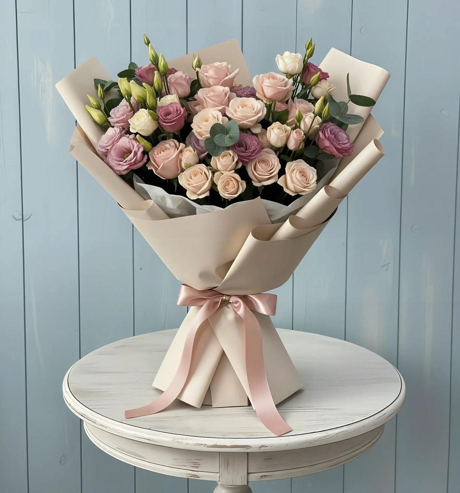 Букет цветов из: Розы и Лизиантусы в Холмской