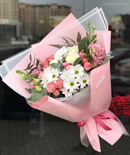 Букет цветов из:  Розы, Лизиантусы и Хризантемы в Холмской