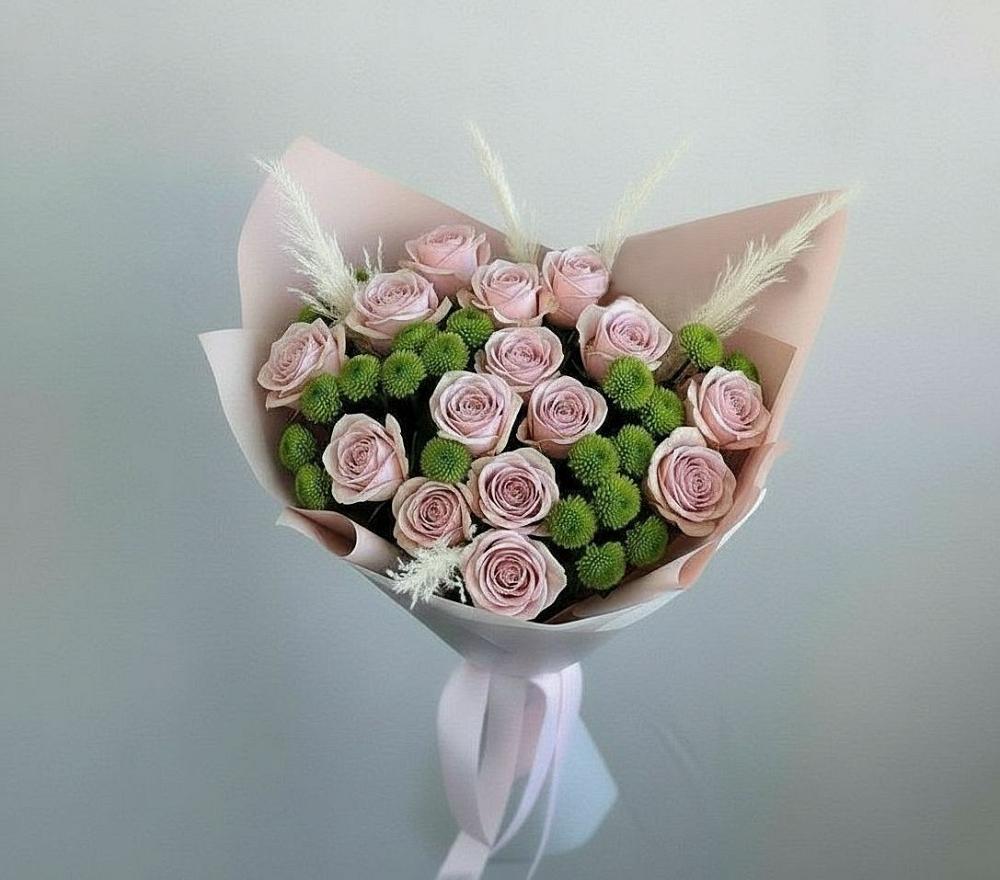 Букет цветов из: Розы и Хризантемы в Холмской