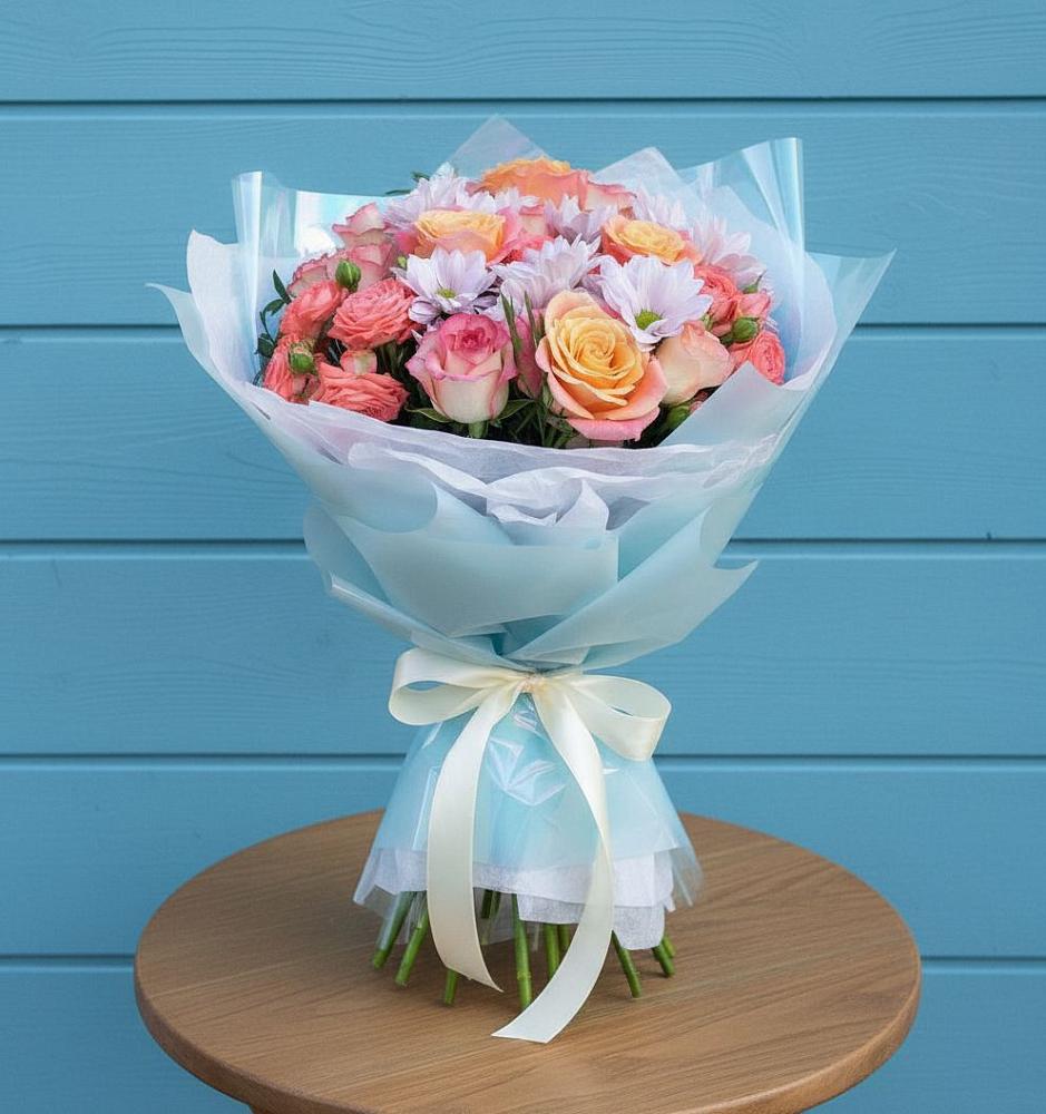 Букет цветов из: Хризантемы и Розы в Холмской