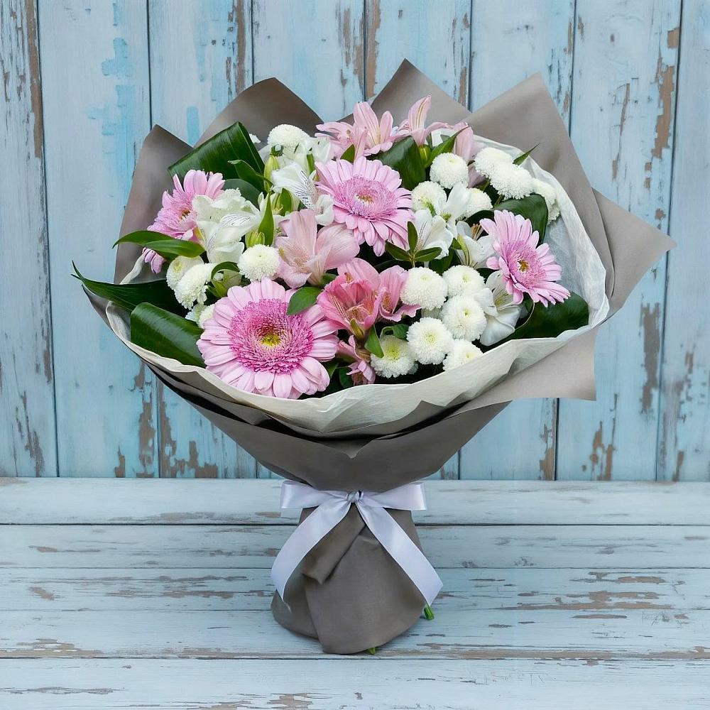 Букет цветов из: Герберы, Альстромерии и Хризантемы в Холмской