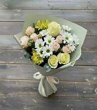 Букет цветов из:  Альстромерии, Розы и Хризантемы в Холмской